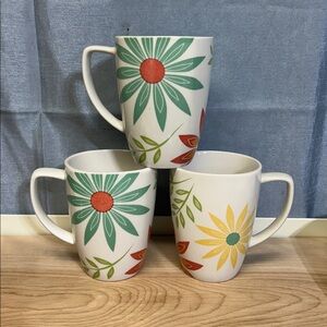 Corelle Coordinates HAPPY DAYS COFFEE MUGS Cup Set Lot Floral Flower set of 3